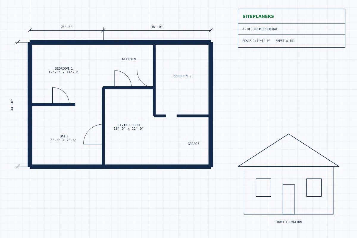 Architectural floor plan and elevation drawings for building permit