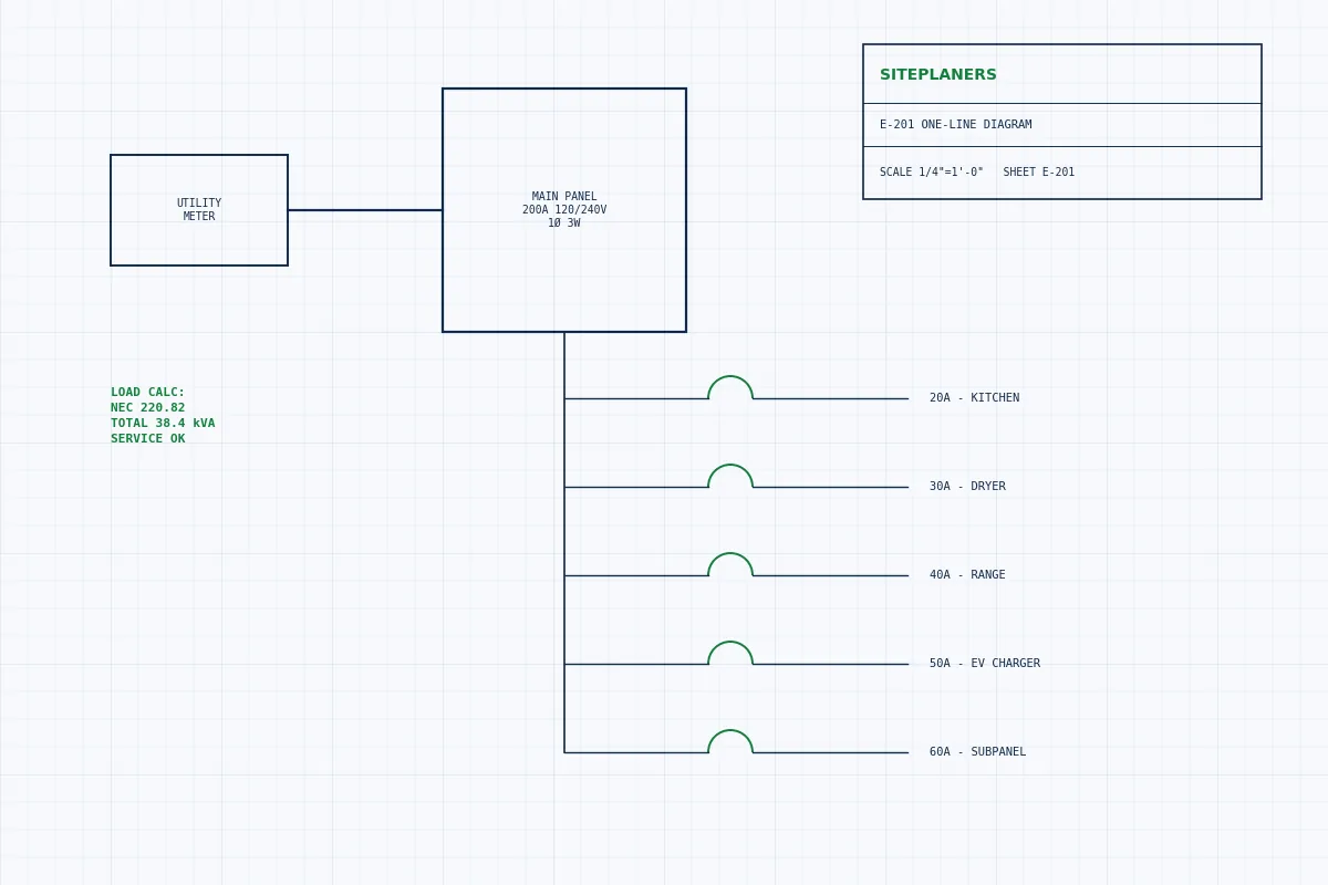 Electrical one-line diagram and load calculation for permit