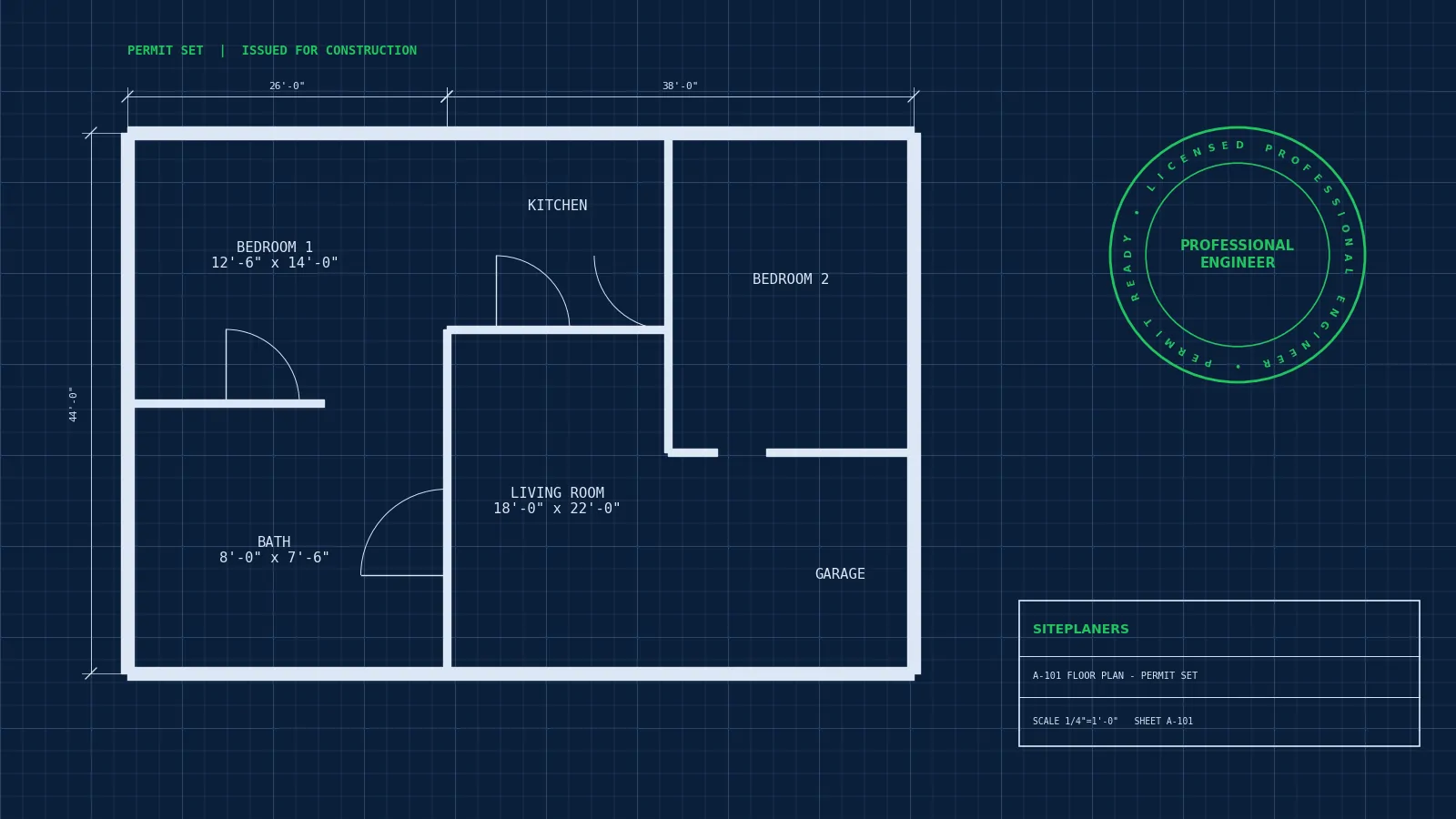 Permit-ready floor plan with licensed PE seal and stamp