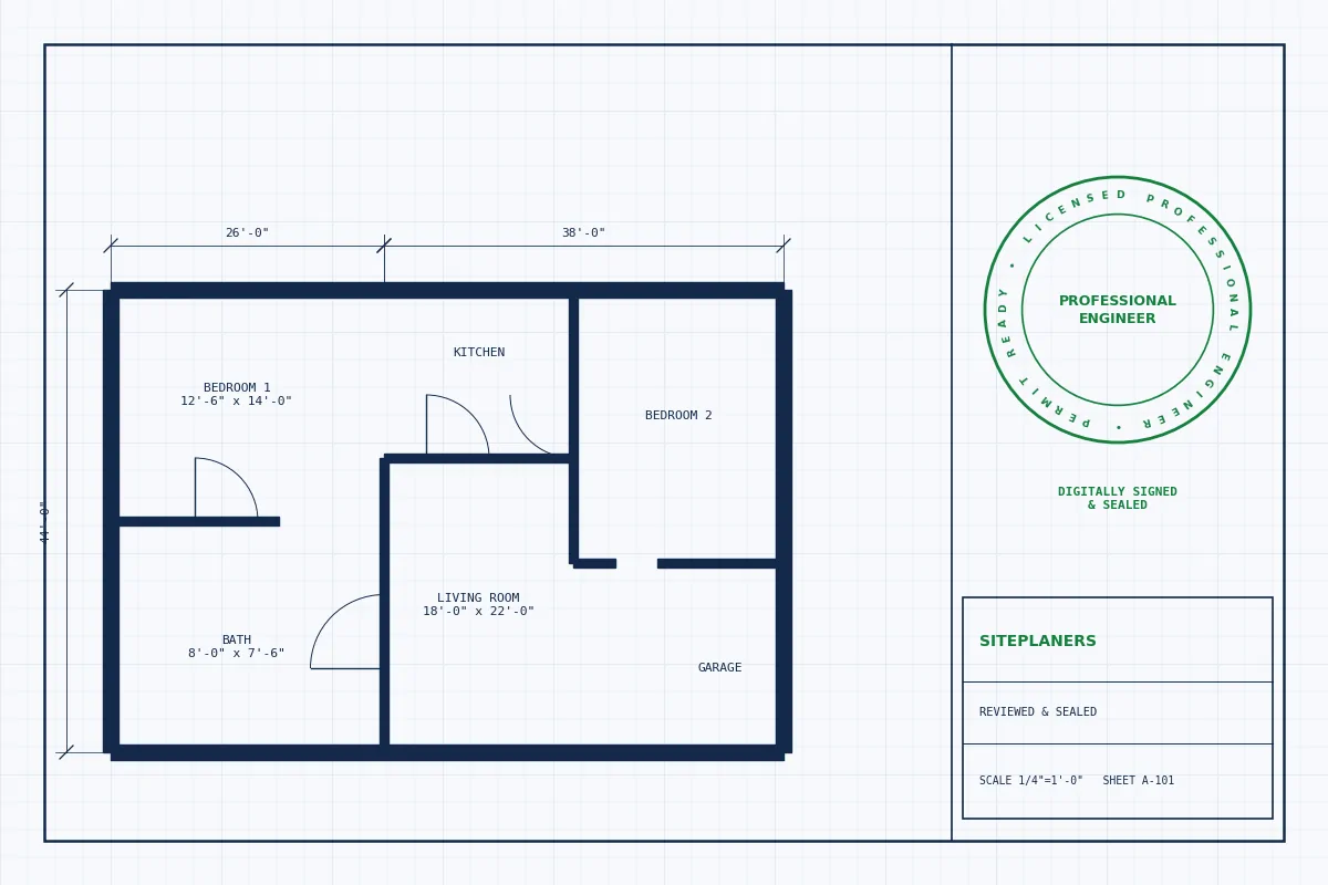 Existing plan sheet reviewed and sealed with PE stamp