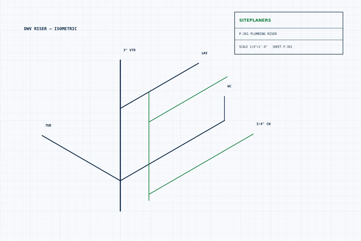 Plumbing DWV riser isometric diagram for permit