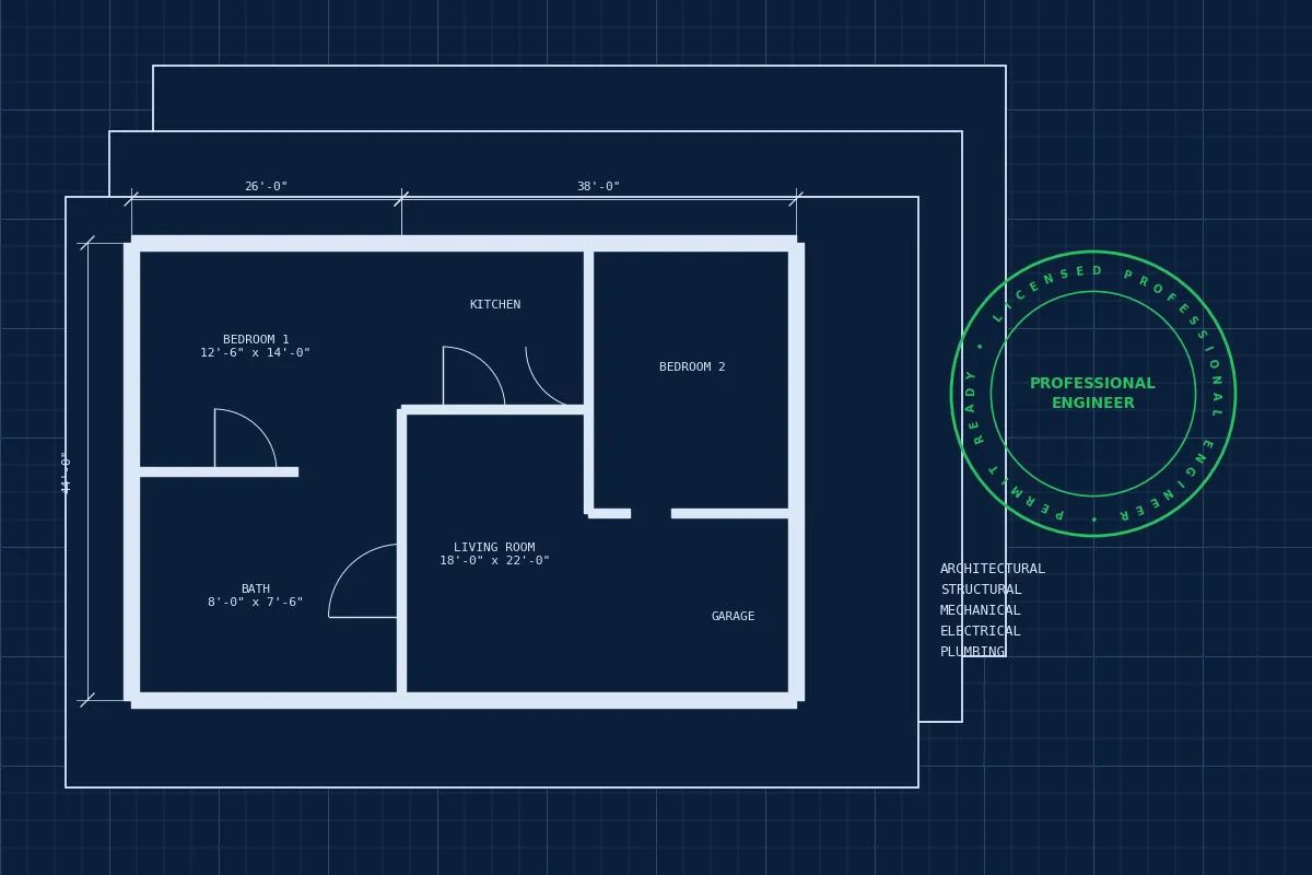 Architectural, structural and MEP permit plan set with engineer seal