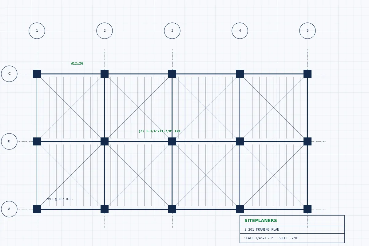 Structural framing plan with beams and columns for PE stamp
