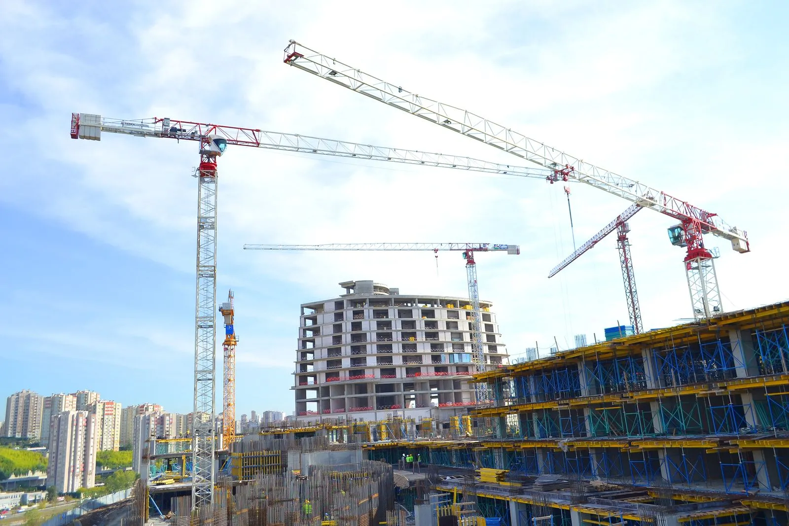 Development construction site with tower cranes